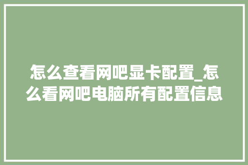怎么查看网吧显卡配置_怎么看网吧电脑所有配置信息