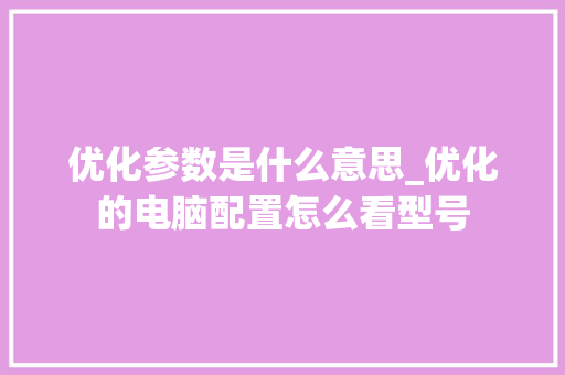 优化参数是什么意思_优化的电脑配置怎么看型号