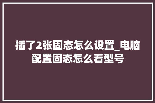 插了2张固态怎么设置_电脑配置固态怎么看型号