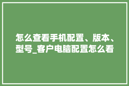 怎么查看手机配置、版本、型号_客户电脑配置怎么看型号的