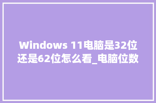 Windows 11电脑是32位还是62位怎么看_电脑位数配置怎么看出来
