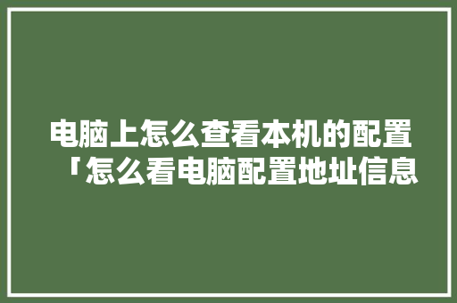 电脑上怎么查看本机的配置「怎么看电脑配置地址信息」 电脑上怎么查看本机的配置「怎么看电脑配置地址信息」 电脑故障维修
