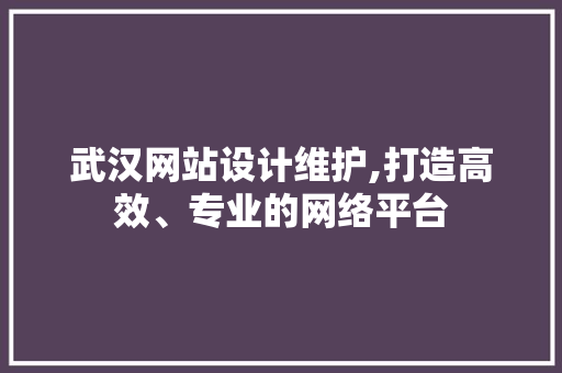 武汉网站设计维护,打造高效、专业的网络平台 武汉网站设计维护,打造高效、专业的网络平台 电脑基础